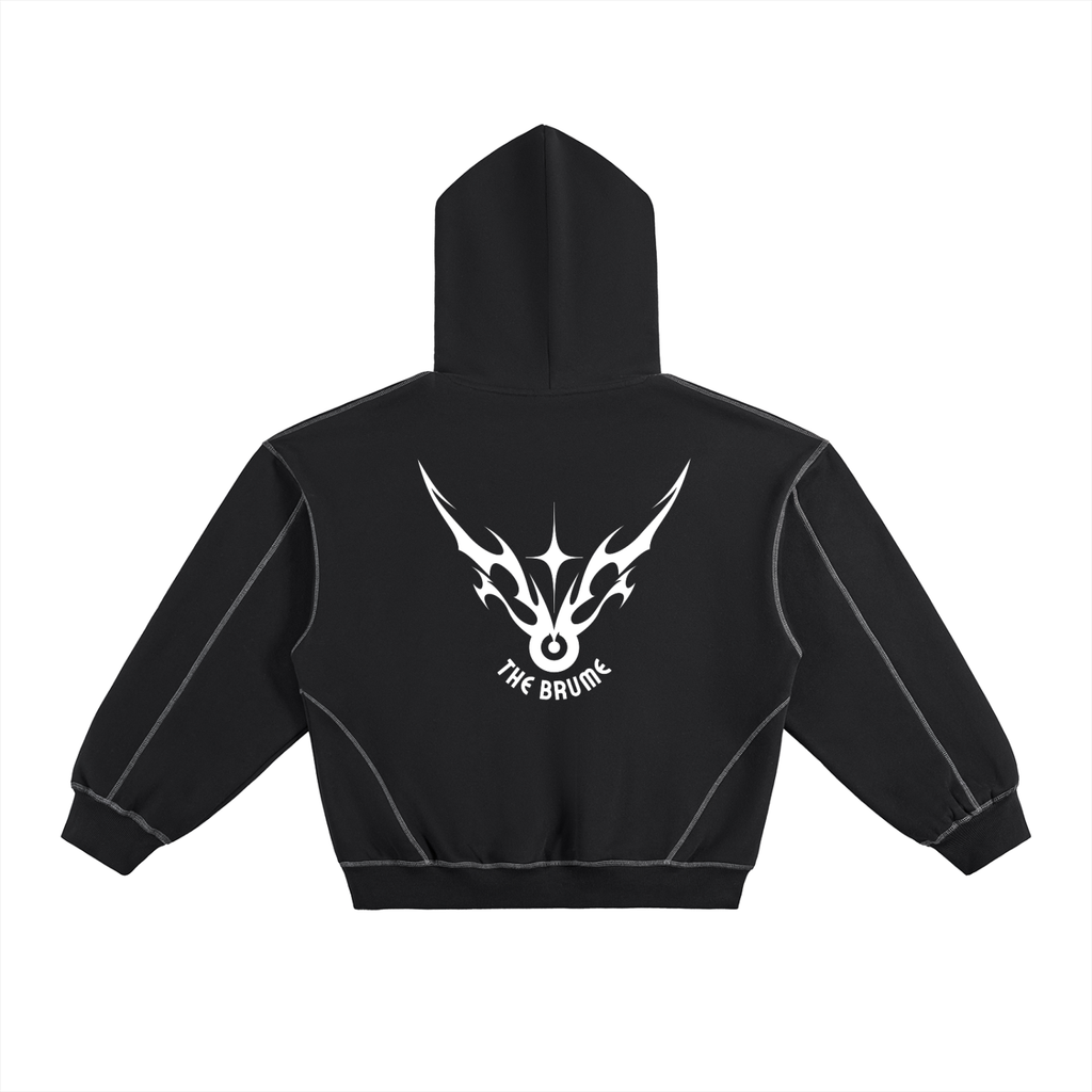 Contrast-Stitched Boxy Fleece Hoodie