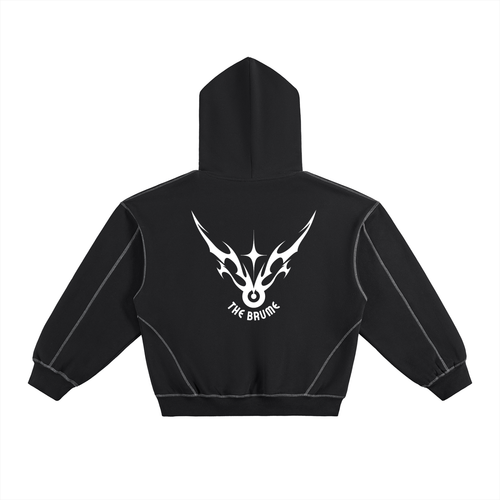 Contrast-Stitched Boxy Fleece Hoodie